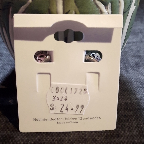 Silver Open Oval Hoop Dangle Earrings Black Swirl Design Designer Look New - Picture 4 of 4